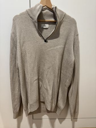 C&A Men's Beige Ribbed Half-Zip Pullover - Size Large