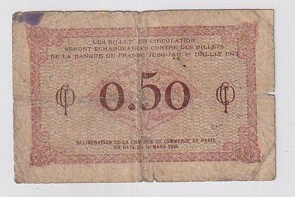Banconote: 50 CENTIMES CHAMBRE DE COMMERCE DE PARIS – Usato da CHIASSO venduto da Rochelle59. 1