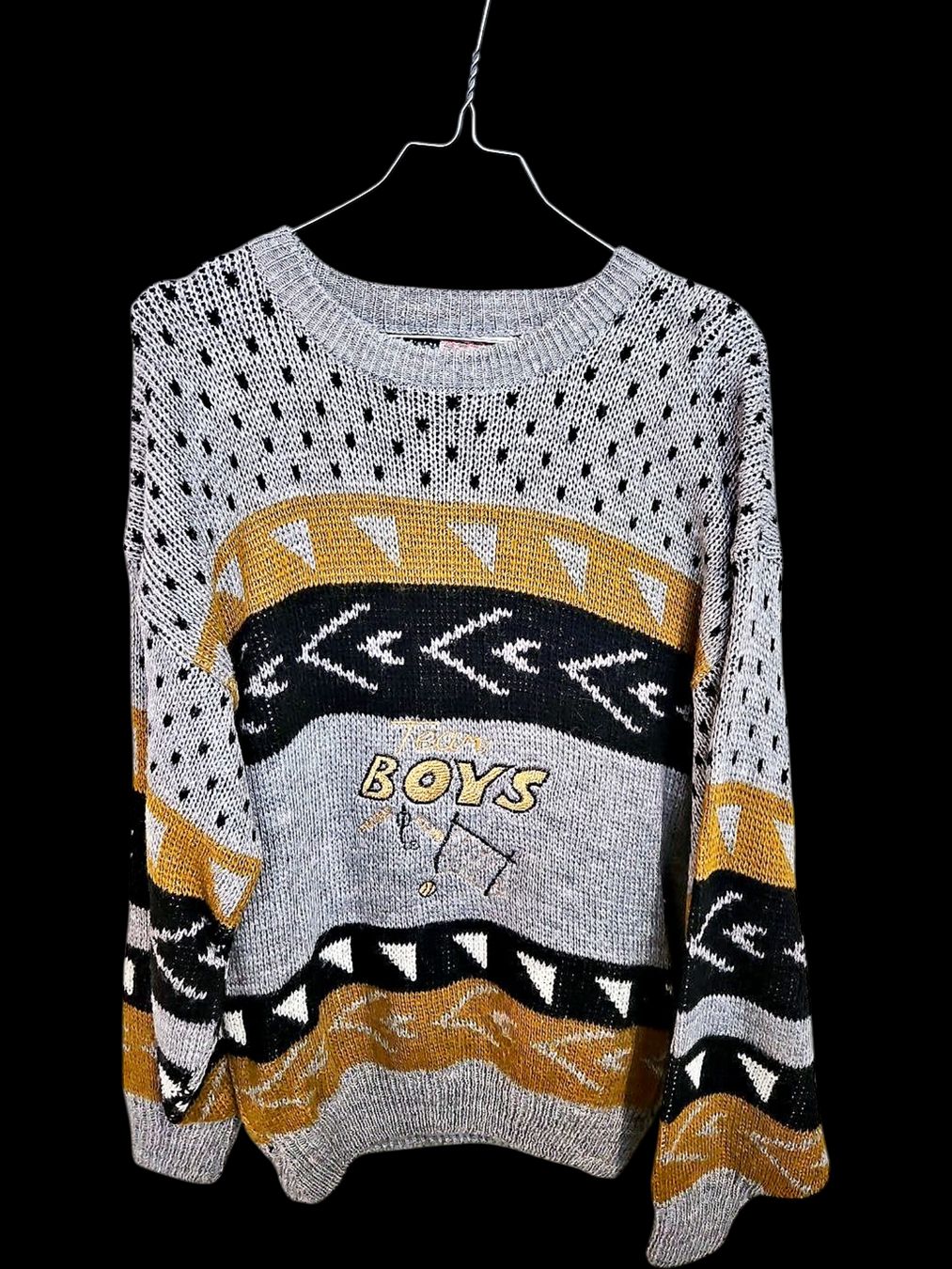Maglioni & Felpe: Vintage PAY Riko Textil Gemusterter Pullover - Grau, Gelb – Usato da Zug venduto da vinokilo 1