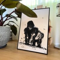 Gorilla Moderne Kunst Acryl Kreide Tier Black White Bammert