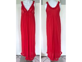 Négligée Gr. S lang rot Nylon Rüschen VINTAGE 1960s
