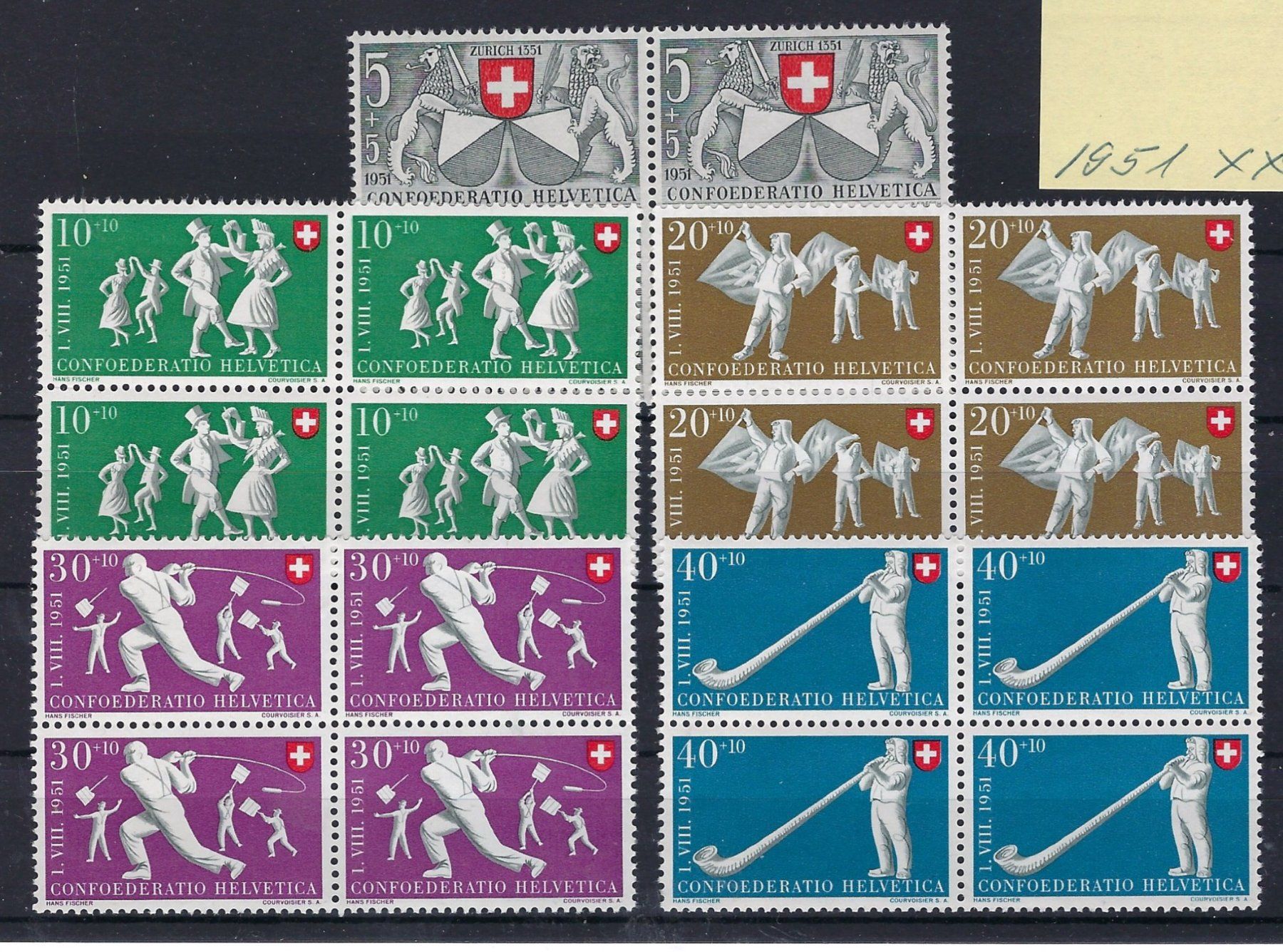 Tutti i francobolli: 1951 Pro Patria Viererblocks postfrisch   15966 – Usato da Lunden venduto da Animus999