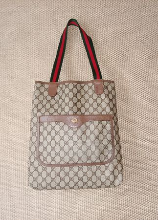 Sac cabas Gucci vintage en toile GG et cuir marron