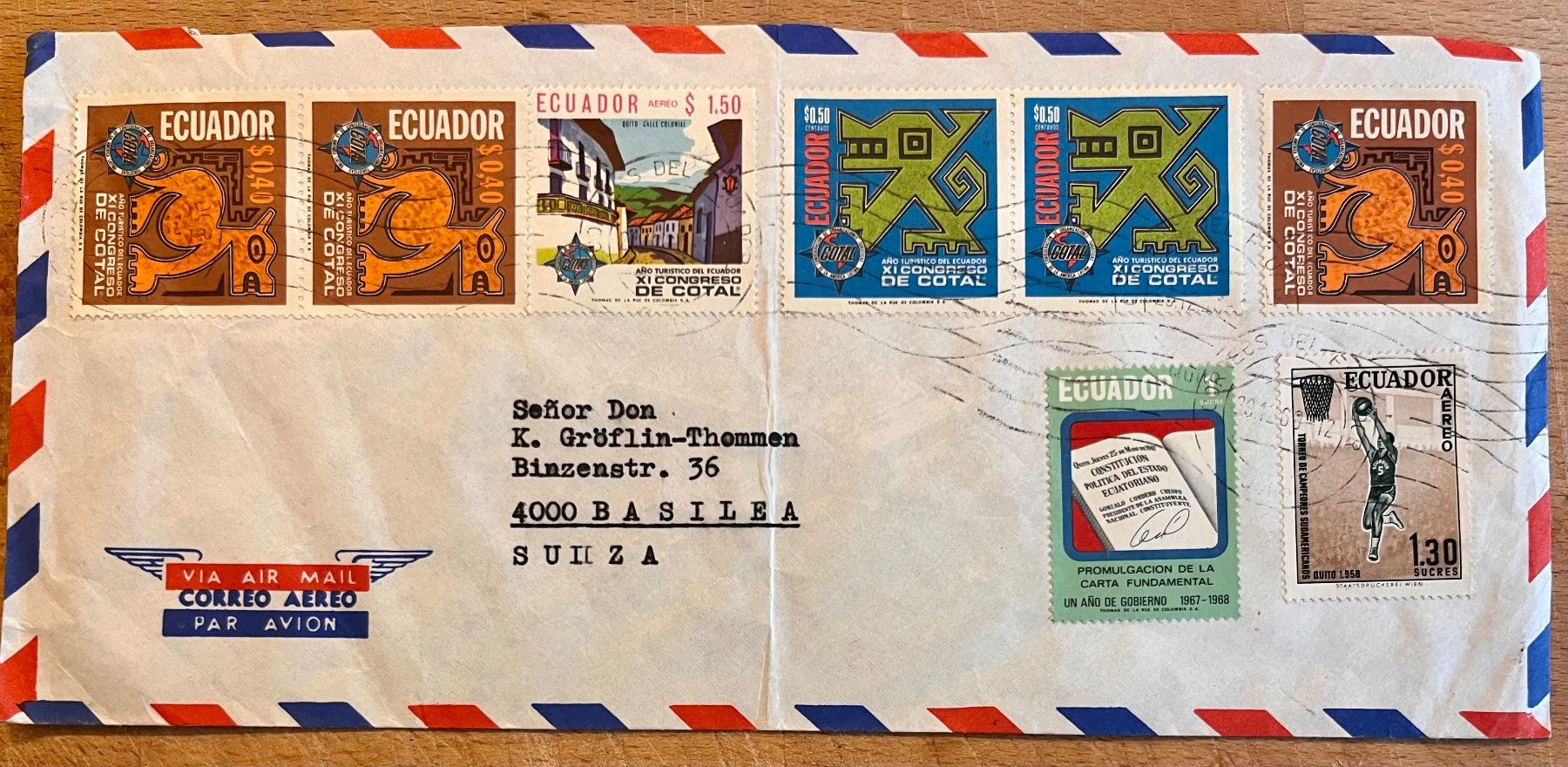 Tutti i francobolli: Flugbrief Ecuador - Basel 1968 – Usato da Basel venduto da so1_nf6l