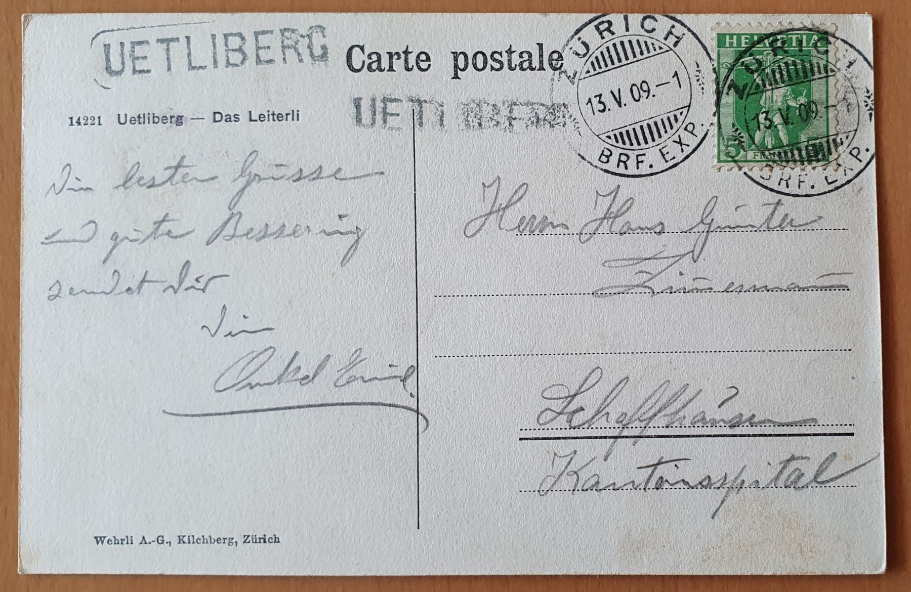 Cartoline postali: Uetliberg - Das Leiterli, 1909 TOP – Usato da Kreuzlingen venduto da Rschweiz1 1