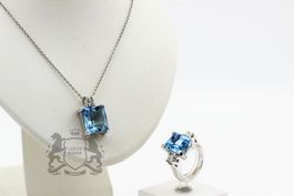 Aquamarin Set Ring & Anhänger 18K Weissgold *S2157