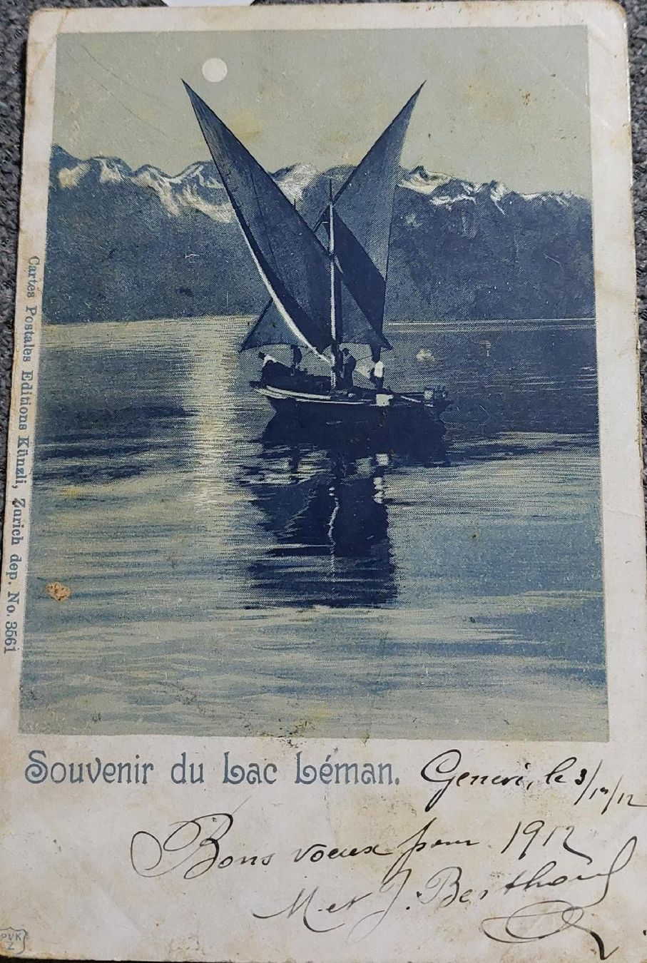 Cartoline postali: LAC  LEMAN  -  Souvenir - barque - 1912 – Usato da Delémont venduto da Domdom1