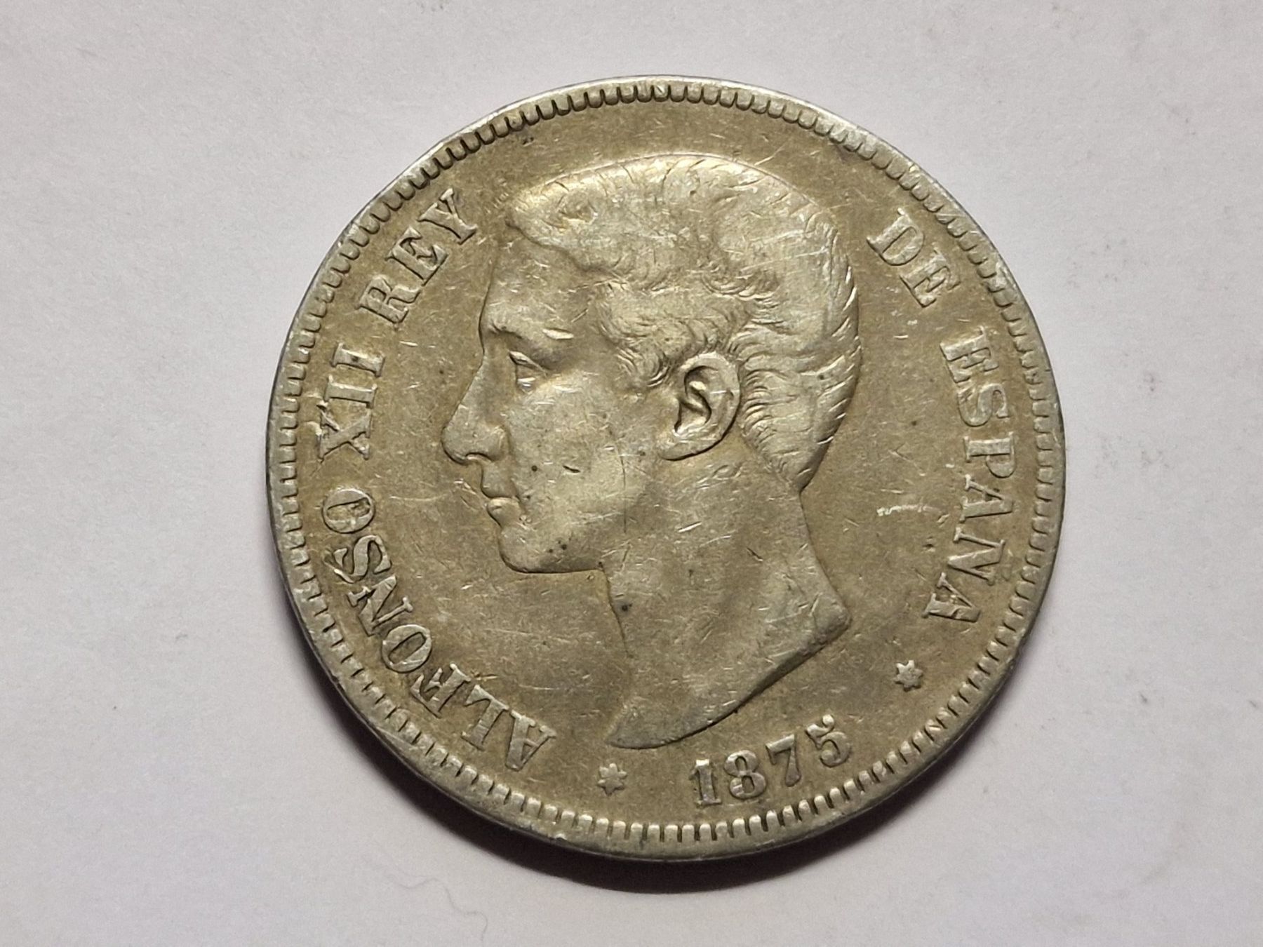 Tutti le monete: Spanien 5 Pesetas 1875 silber. – Usato da Zürich venduto da Moreira01