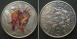 ÖSTERREICH 3 Euro 2021 Styracosaurus DINOTALER Farbe Ku-Ni
