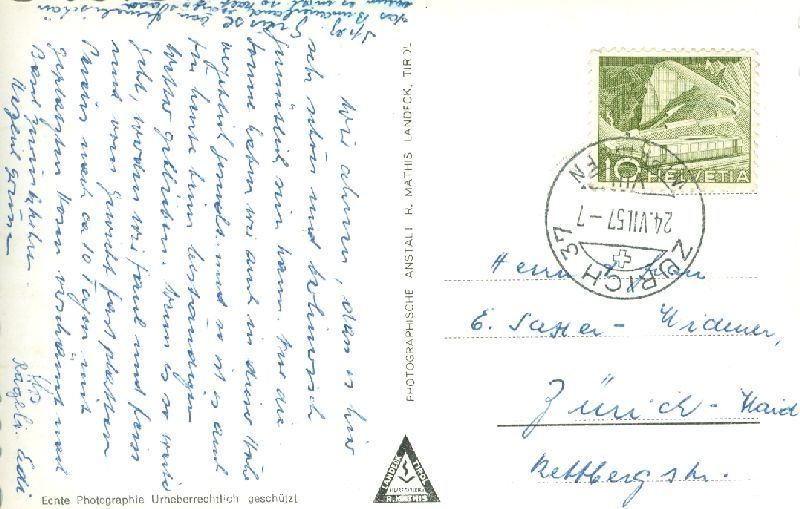 Cartoline postali: Muttler - Unter Engadin + 1957 – Usato da Emmenbrücke venduto da teestube 1