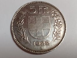 5 Fr. Silbermünze 1922 - B - Helvetica