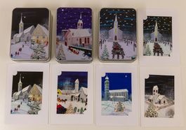 3 Blechbüchsen Winter-/Weihnachtsmotiv und 5 Karten