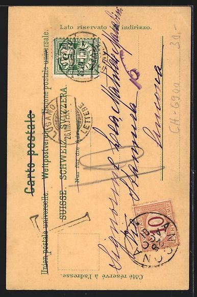 Cartoline postali: Mondschein-Lithographie Lugano, Strassen – Usato da Berlin venduto da bartko-reher 1