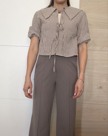 Gingham Blouse with Peter Pan Collar - Women's Small Zara