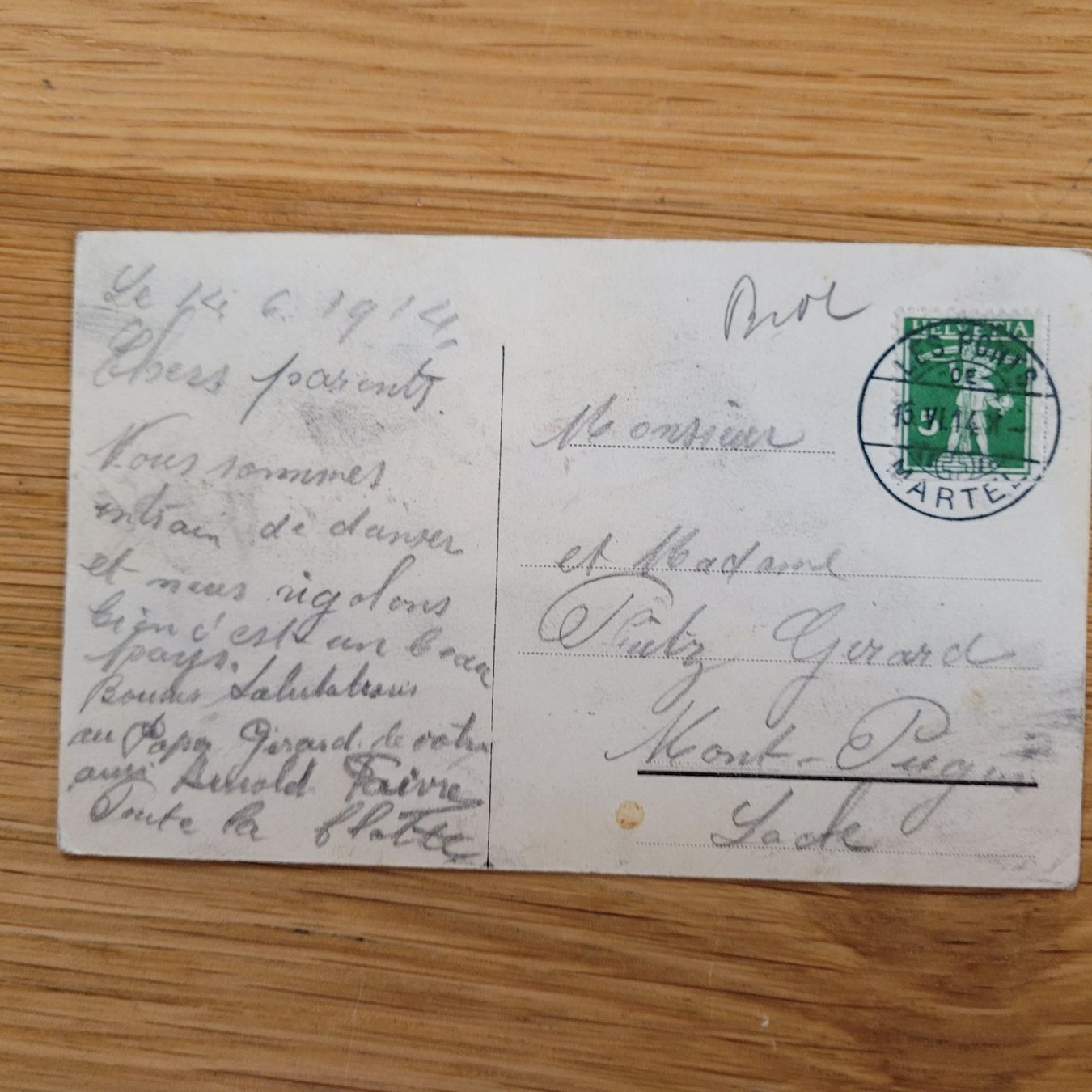 Ansichtskarten: Carte Postale Ponts De Martel 1914 – Gebraucht aus Biel/Bienne von Destockweb