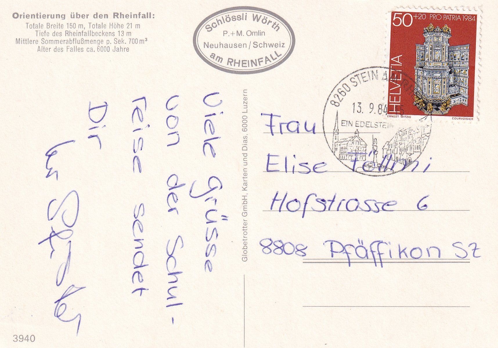 Ansichtskarten: Gruss vom Rheinfall /ay – Gebraucht aus Hombrechtikon von Rudolf07 1