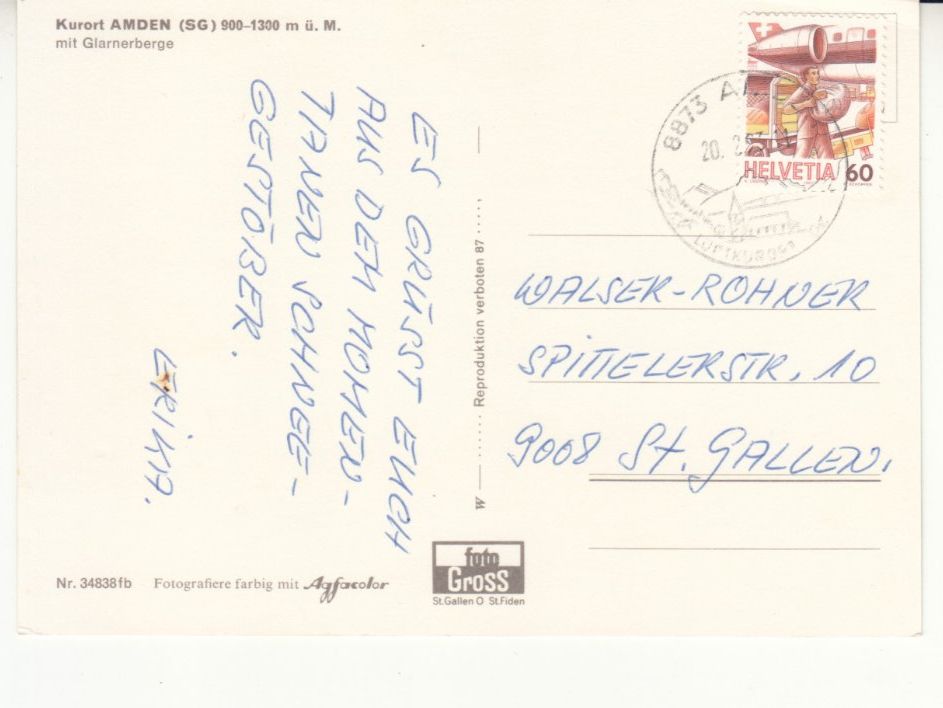 Cartoline postali: Amden 1993 – Usato da Bürglen TG venduto da StampGraf 1