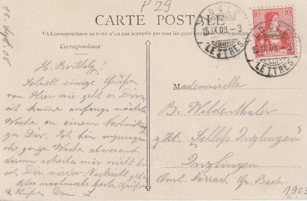 Cartoline postali: P 29 Les Brenets, 1908 – Usato da Freienbach venduto da Bhaltis 1