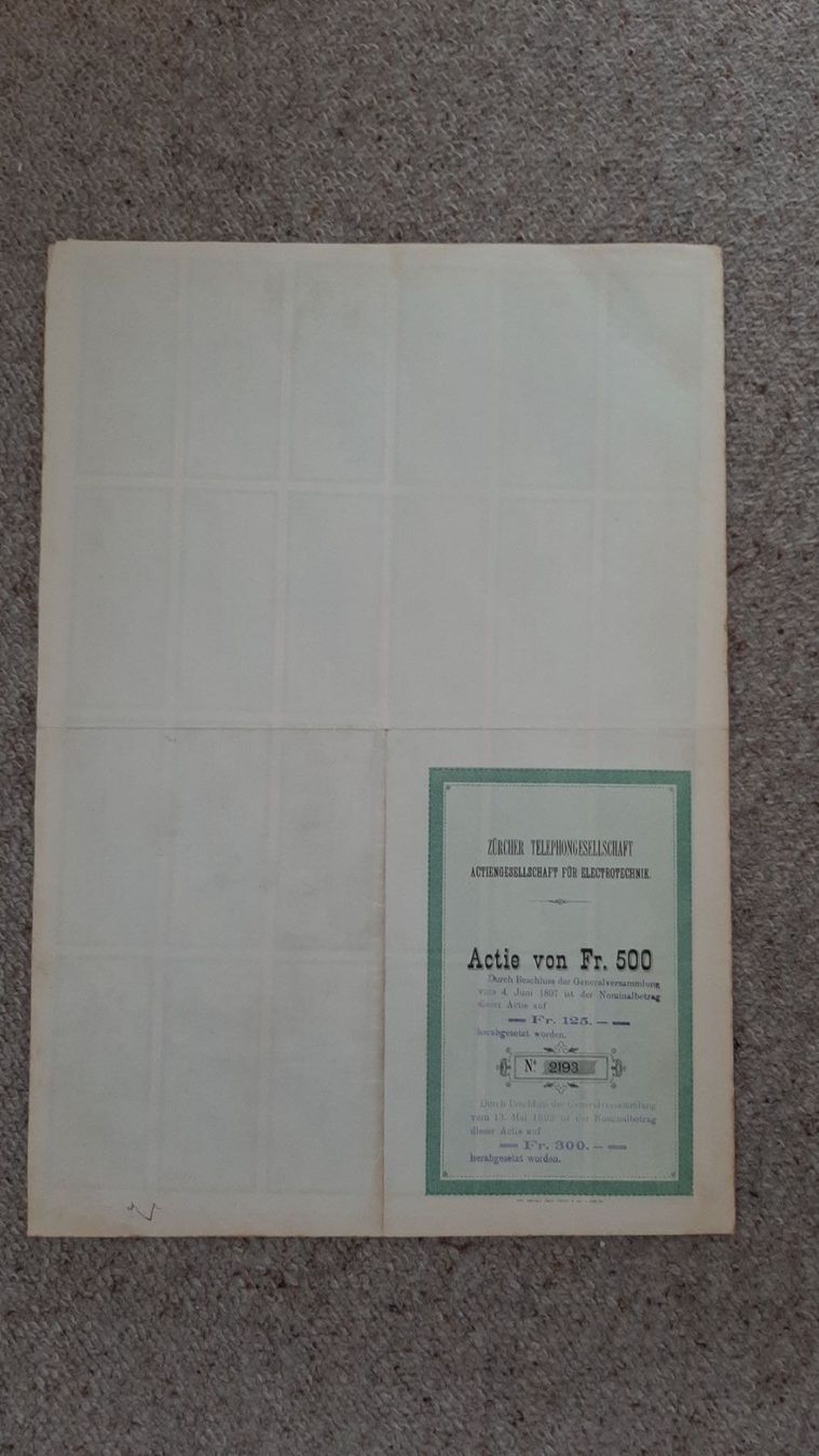 Documenti: Aktie Zuercher Telephongesellschaft, 1887 – Usato da Porza venduto da ulletta1 3