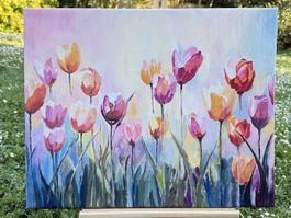 Gemälde auf Leinwand: Tulpen. Blumen. Handgemalt. Neu.
