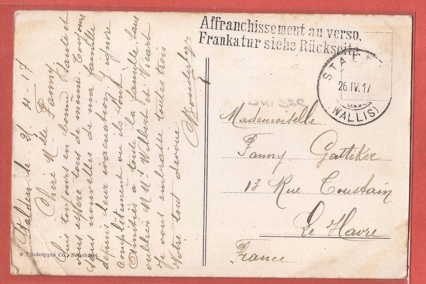 Cartoline postali: St. Niklaus bei Zermatt - 1917 – Usato da Fislisbach venduto da Porano 1
