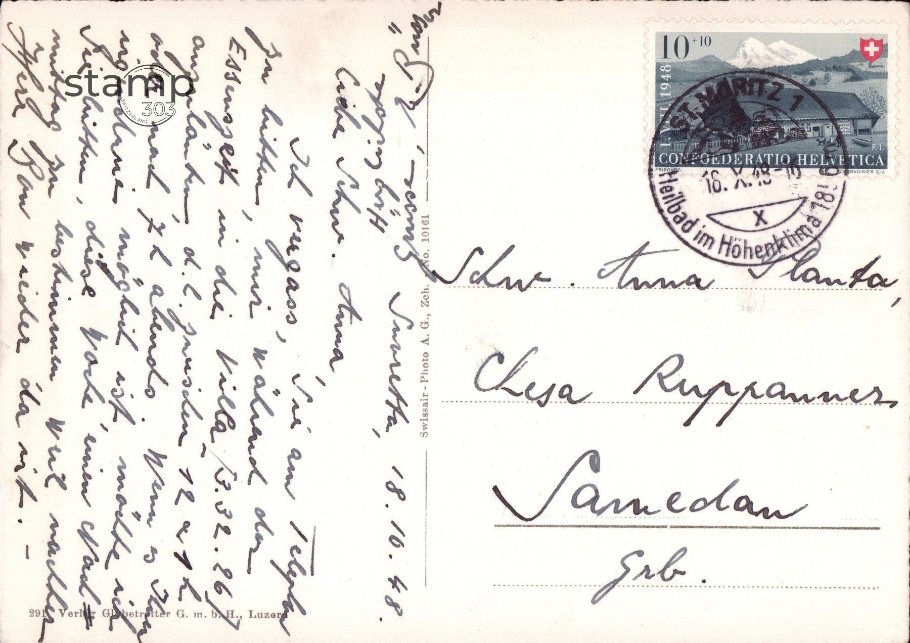 Cartoline postali: 1948 AK St. Moritz_Suvretta – Usato da Eggersriet venduto da stamp303 1