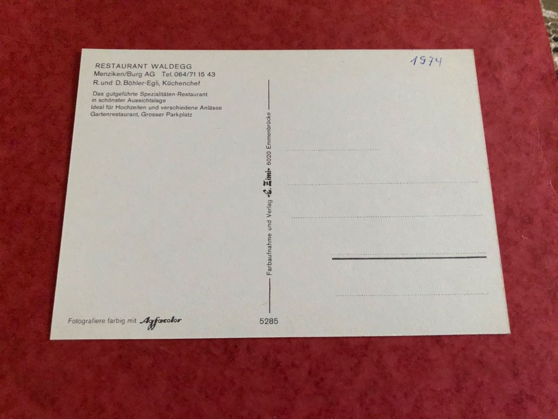 Cartes postales: Menziken Burg Aargau Restaurant Waldegg – D'occasion à Küttigen par Melisch1000 1