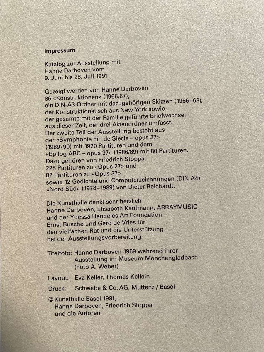Bücher: Hanne Darboven Katalog Kunstmuseum Basel 1991 – Gebraucht aus Zürich von lesgarcons 1