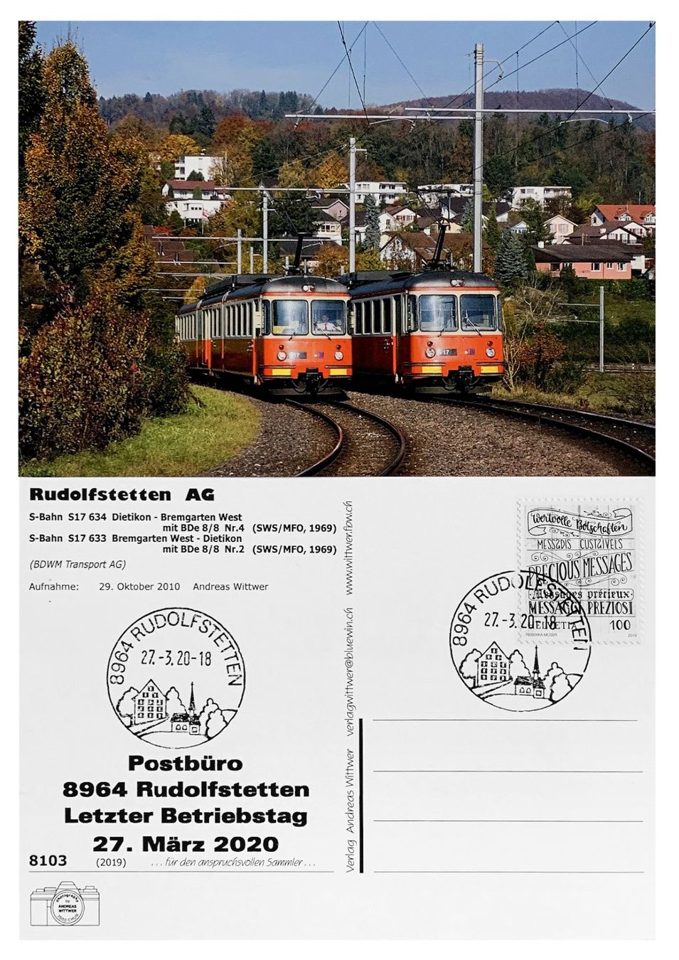 Cartoline postali: Rudolfstetten Friedlisberg Bremgarten Post Bahn BDWM BDe 8/8 – Nuovo (secondo la descrizione) da Bern venduto da AWiBe