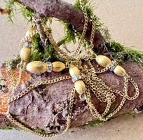 Vintage Longkette vergoldet/satinierte Zierelemente & Strass