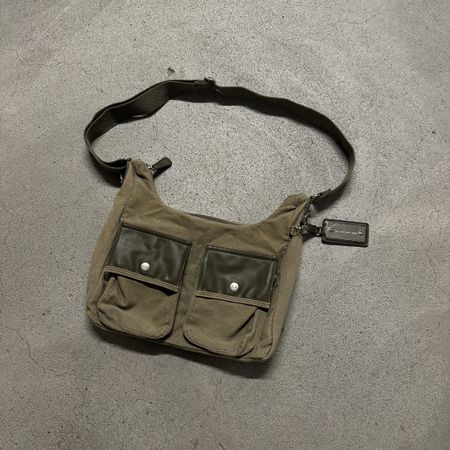 Tasche DAVID JONES Khaki Canvas Leder Klappe Zustand 1A