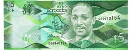 Barbados 5 Dollars 2013 P-74a UNZ