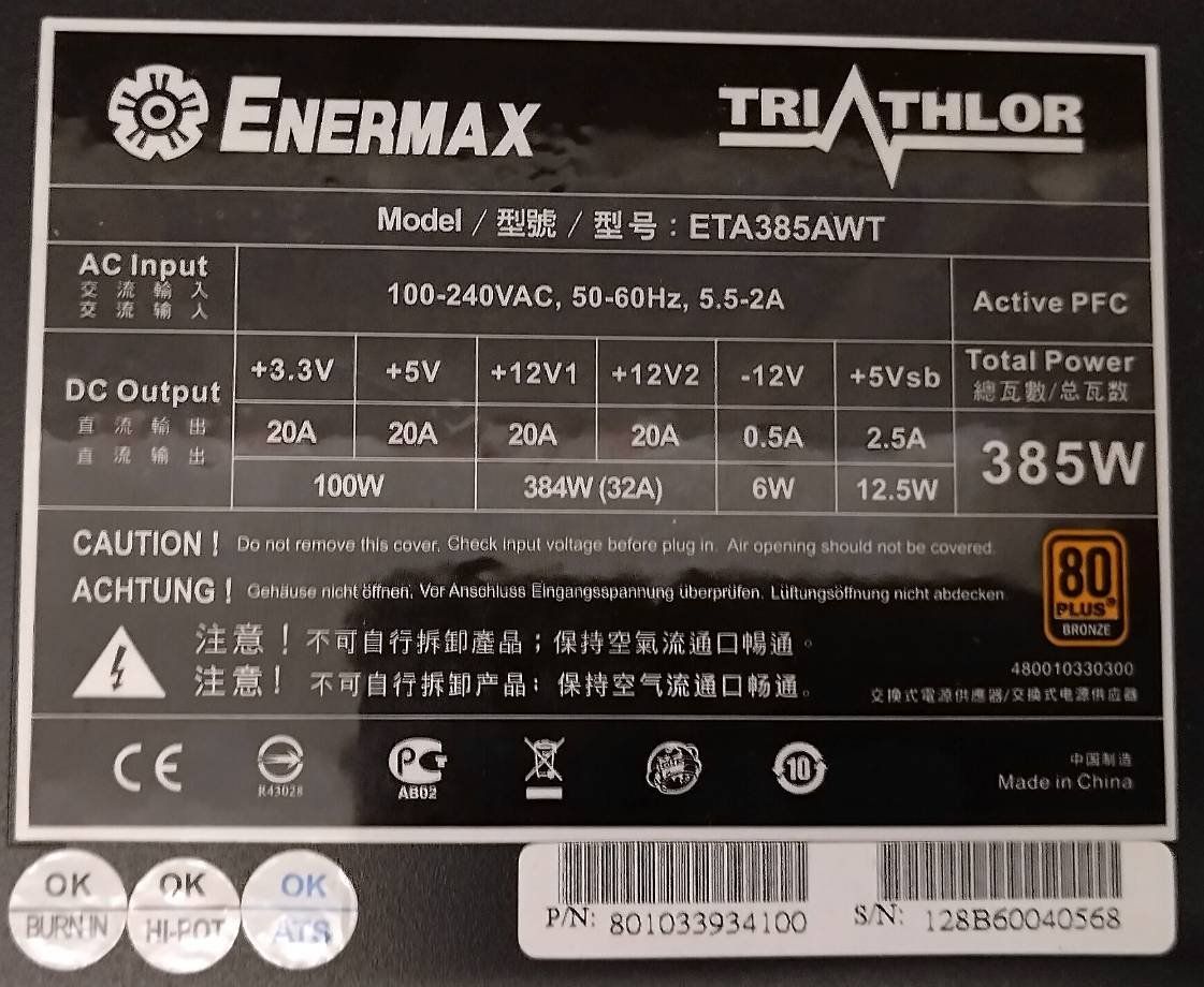 Componenti elettronici: PC-Netzteil - Enermax Triathlor ETA385AWT – Nuovo e nell'imballaggio originale da Wilen b. Wollerau venduto da Slent 3