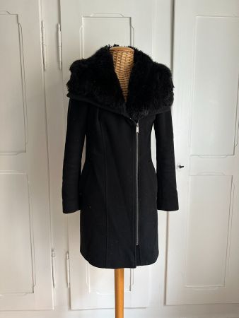 DKNY - Wollmantel schwarz mit Kunstfell XS