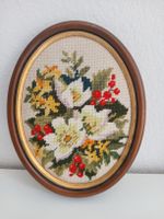Vintage Floral Needlepoint Wood Frame, Wall Decor! 27 x 21