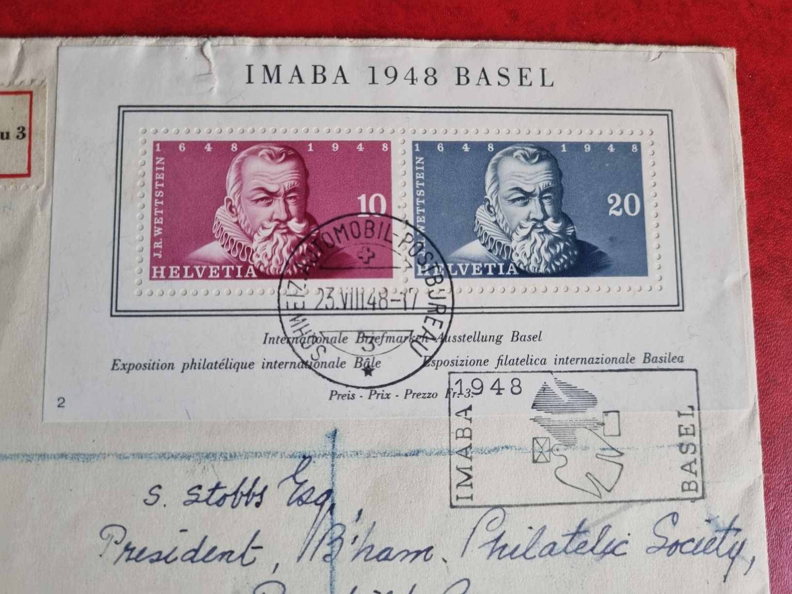 Tutti i francobolli: UMSCHLAG MIT BLOCK IMABA BASEL 1948 - ECHT GELAUFEN – Usato da Heimenschwand venduto da rog_p7h9 1
