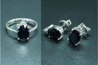 Elegant Set: Large Sapphire Earrings and Ring with Diamonds