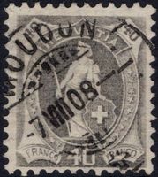 MOUDON Vollstempel auf seltener 40 Rp. Stehende Helvetia