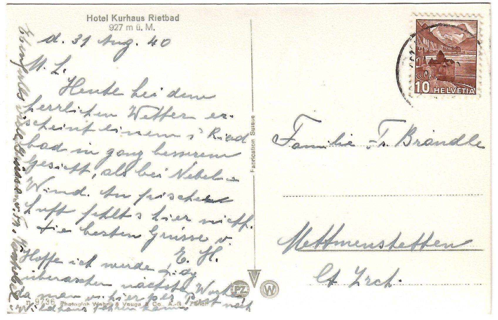 Cartoline postali: Ansichtskarte Hotel Kurhaus Rietbad – Usato da Kerns venduto da etma3 1
