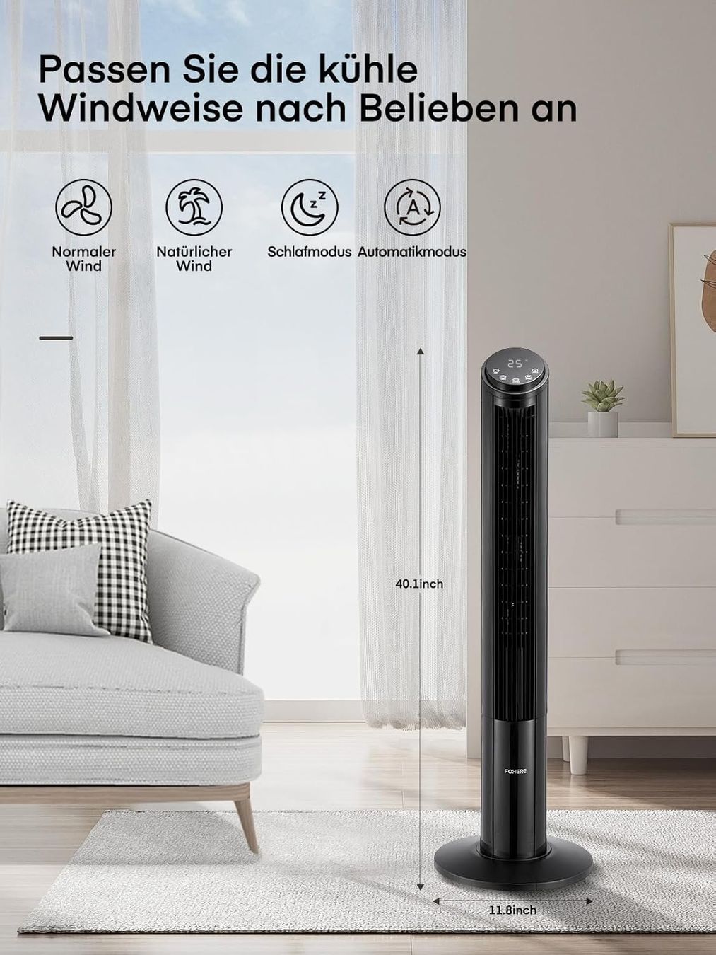 Ventilatori: Turmventilator mit Fernbedienung und Timerfunktion – Nuovo e nell'imballaggio originale da Herisau venduto da Senn24 1