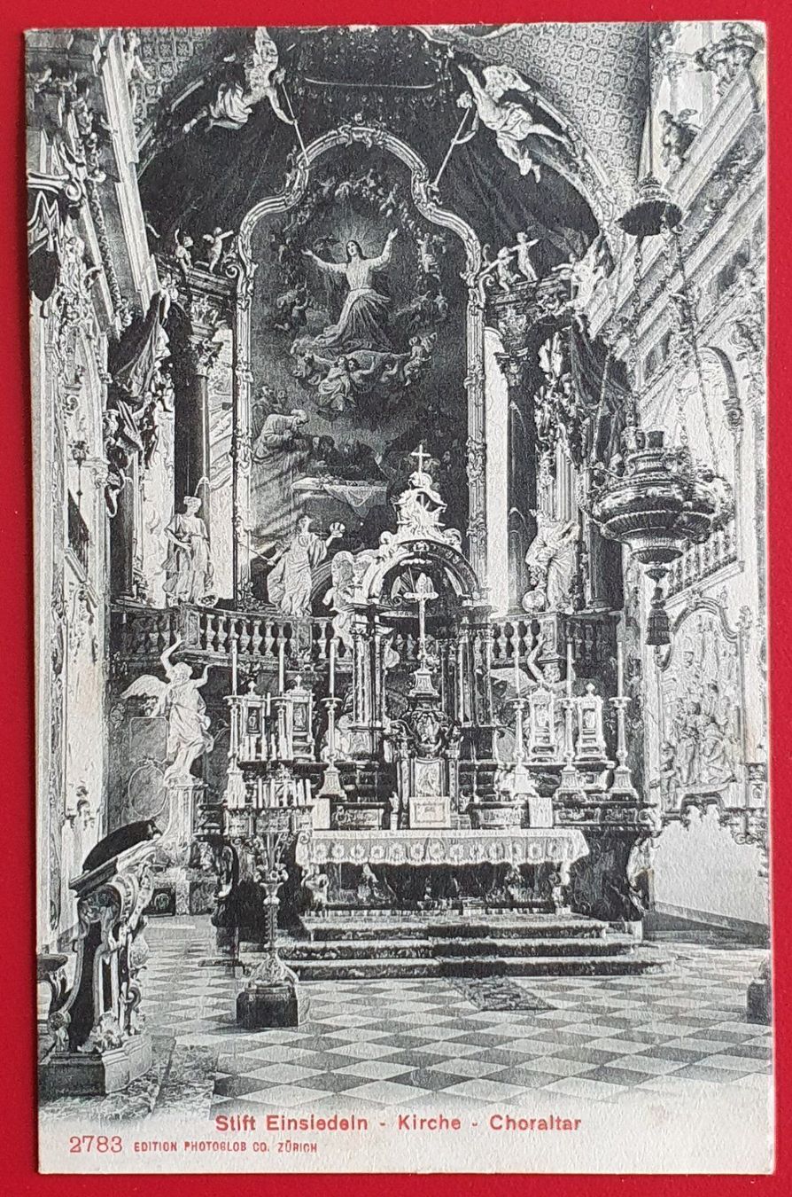 Cartoline postali: AK PPC EINSIEDELN KLOSTER KIRCHE MAGDENAU WOLFERTSWIL 1908 – Usato da Düdingen venduto da Quartierstrasse