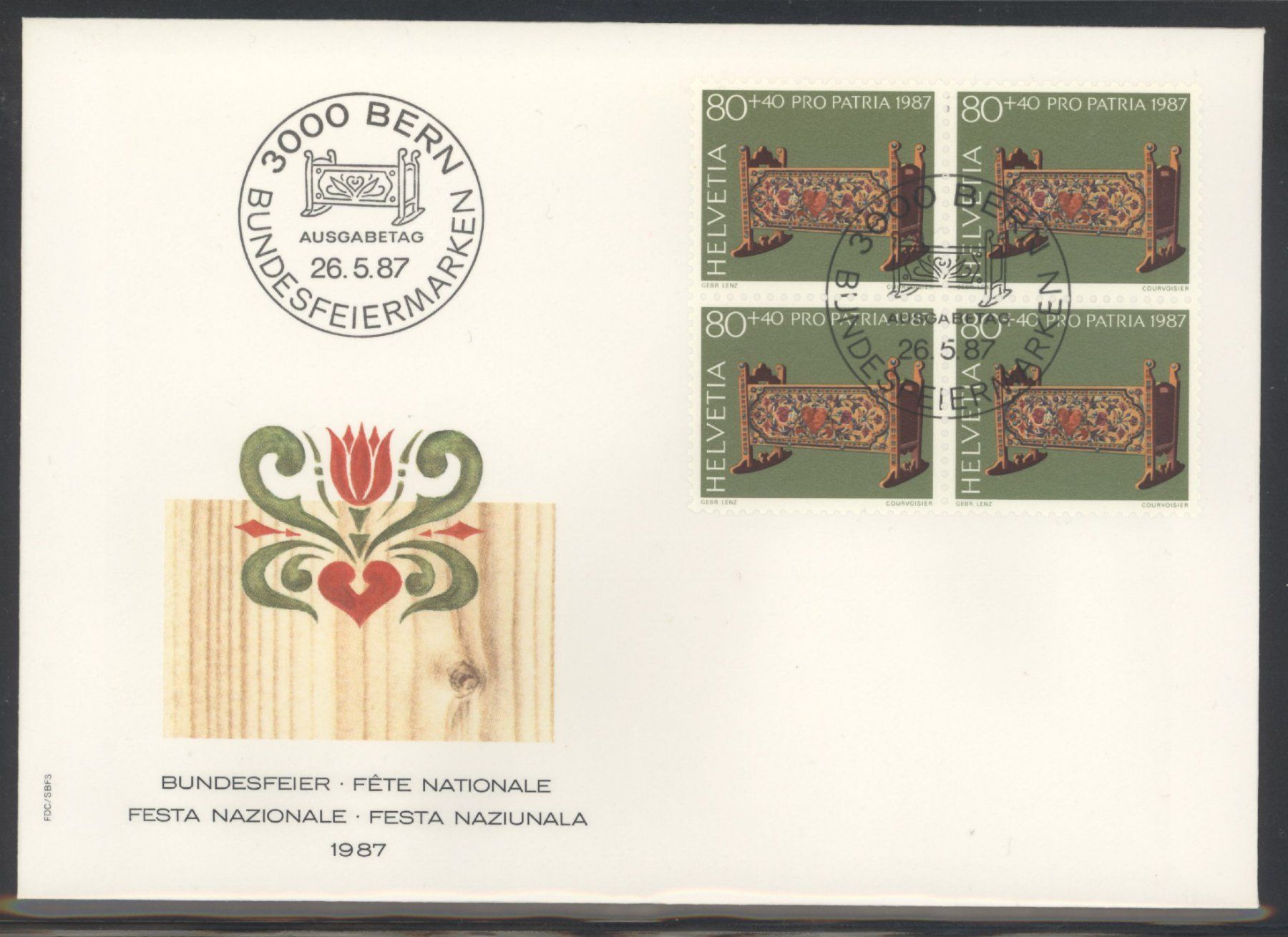Tutti i francobolli: 1987, Pro Patria, FDC, Viererblöcke – Usato da Willisau venduto da Vollstempel 3