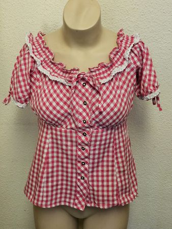 Esmara Damen Bluse Trachtenstil Pink-Weiss Kariert Gr. S (36