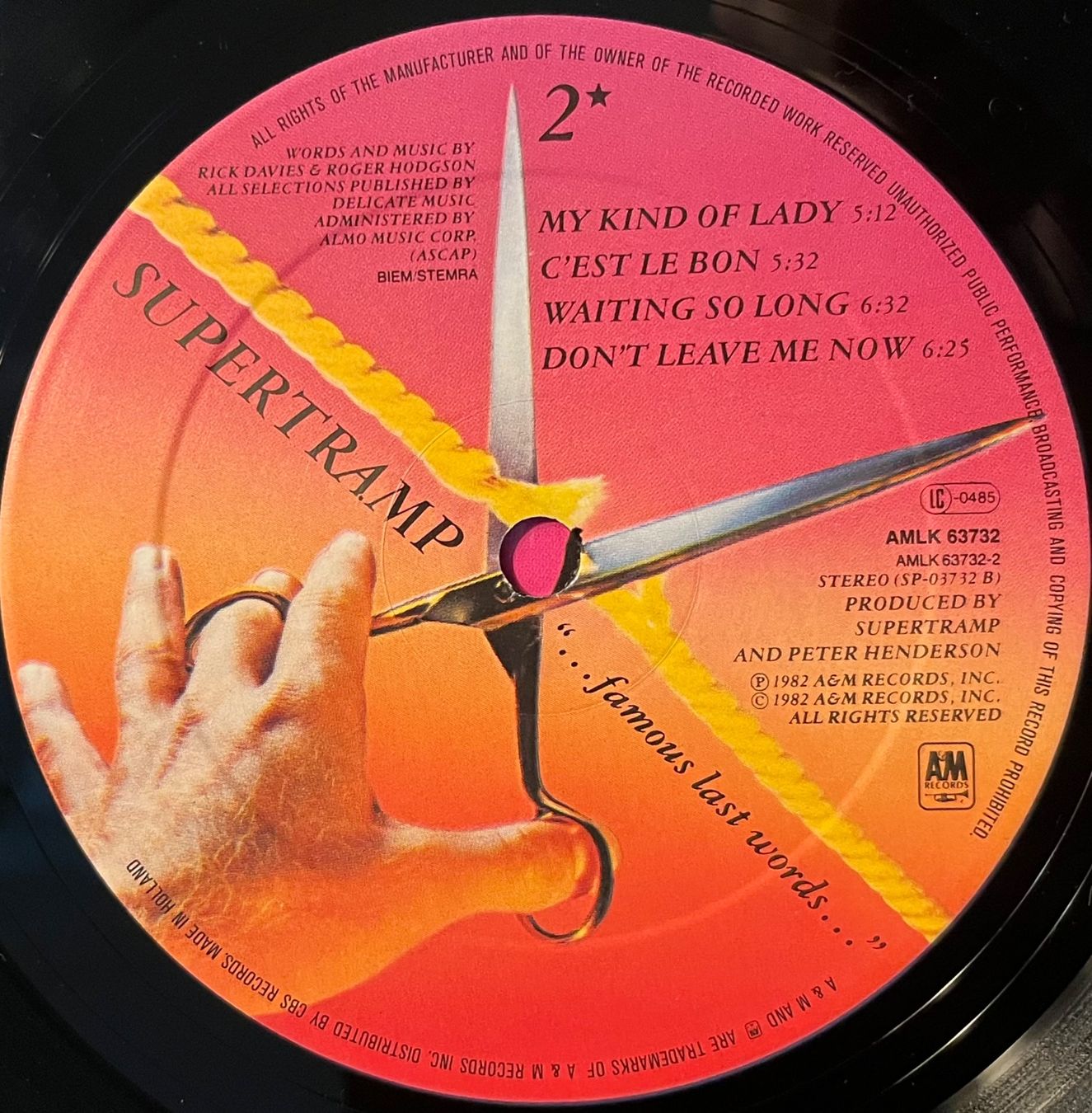Dischi in vinile: SUPERTRAMP - ...FAMOUS LAST WORDS... - 33 Tours – Usato da Bussigny venduto da vinyl-pas-cher 3