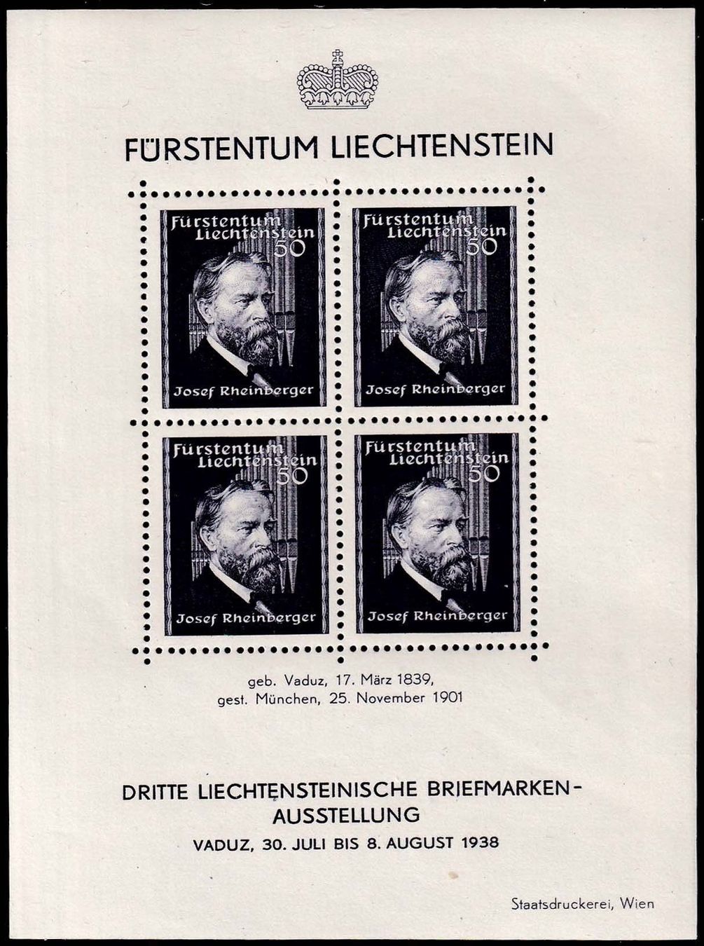 Tutti i francobolli: 1938 LIE, Sonderblock Nr. 141, postfrisch **, fehlerfrei. – Nuovo (secondo la descrizione) da Aesch BL venduto da toffifee09