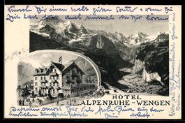 AK Wengen, Hotel Alpenruhe und Bergpanorama