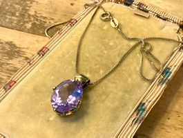 VINTAGE ANHÄNGER AN KETTE STERLING 925 VERGOLDET AMETHYST