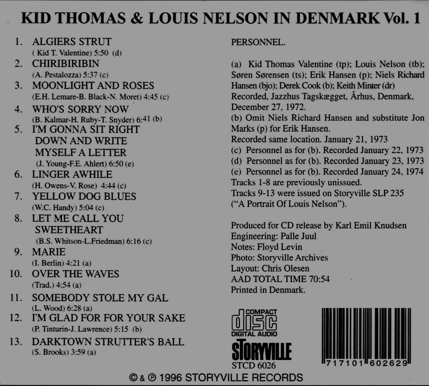 CDs: Kid Thomas & Louis Nelson LIVE DENMARK Keith Minter Jazz CD – Gebraucht aus Kandergrund von Sososo 1