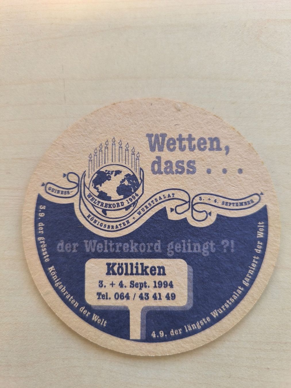 Feldschlösschen Sottobicchieri: Kölliken, Bierdeckel 1994, Wetten dass... – Nuovo (secondo la descrizione) da Böbikon venduto da Mondi2