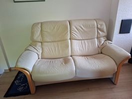 Zweisitzer Sofa Leder beige Holzrahmen gebraucht